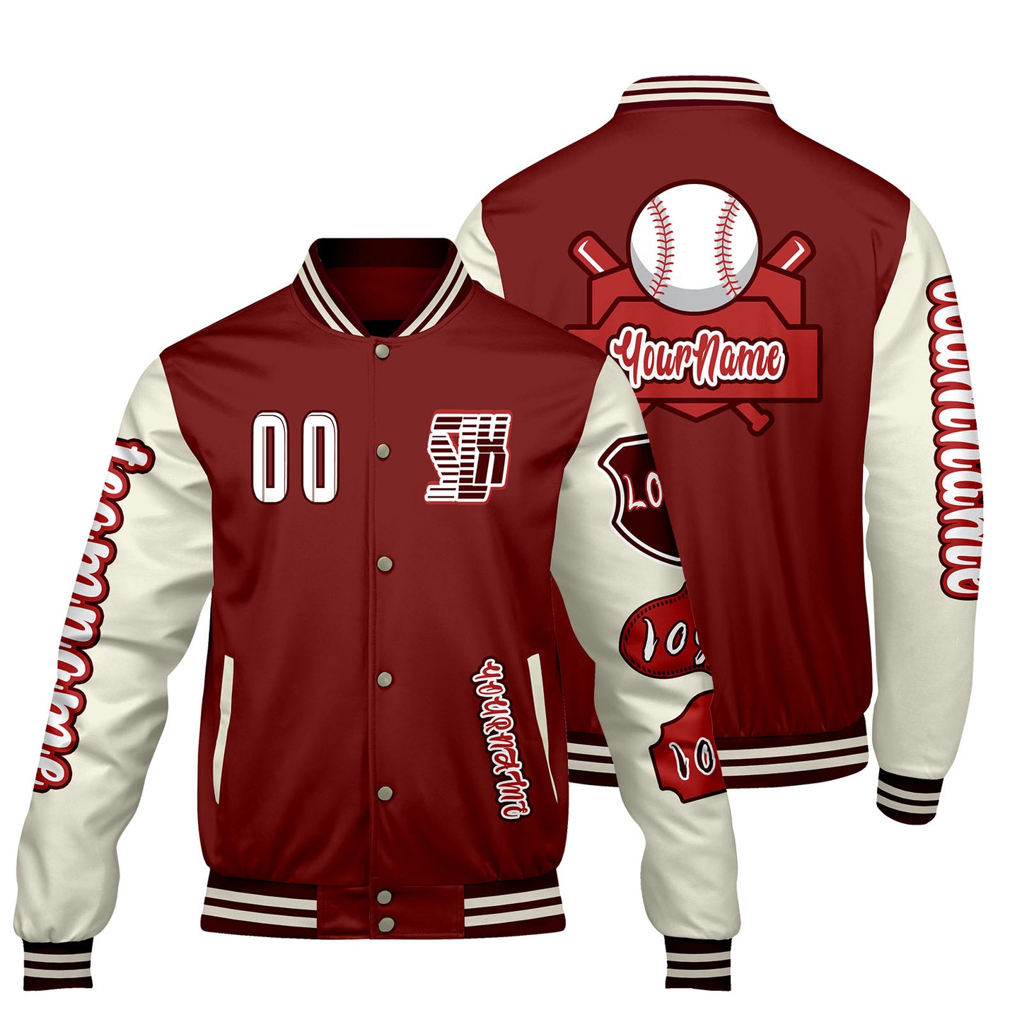 Custom Red White Letterman Varsity Jacket Personalized Embroidery Printing