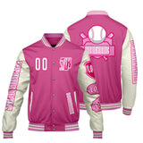 Custom Pink White Letterman Varsity Jacket Personalized Embroidery Printing