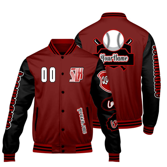 Custom Red Black Letterman Varsity Jacket Personalized Embroidery Printing