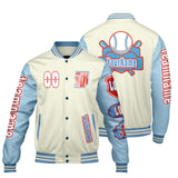 Custom White Blue Letterman Varsity Jacket Personalized Embroidery Printing