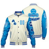 Custom White Blue Letterman Varsity Jacket Personalized Embroidery Printing