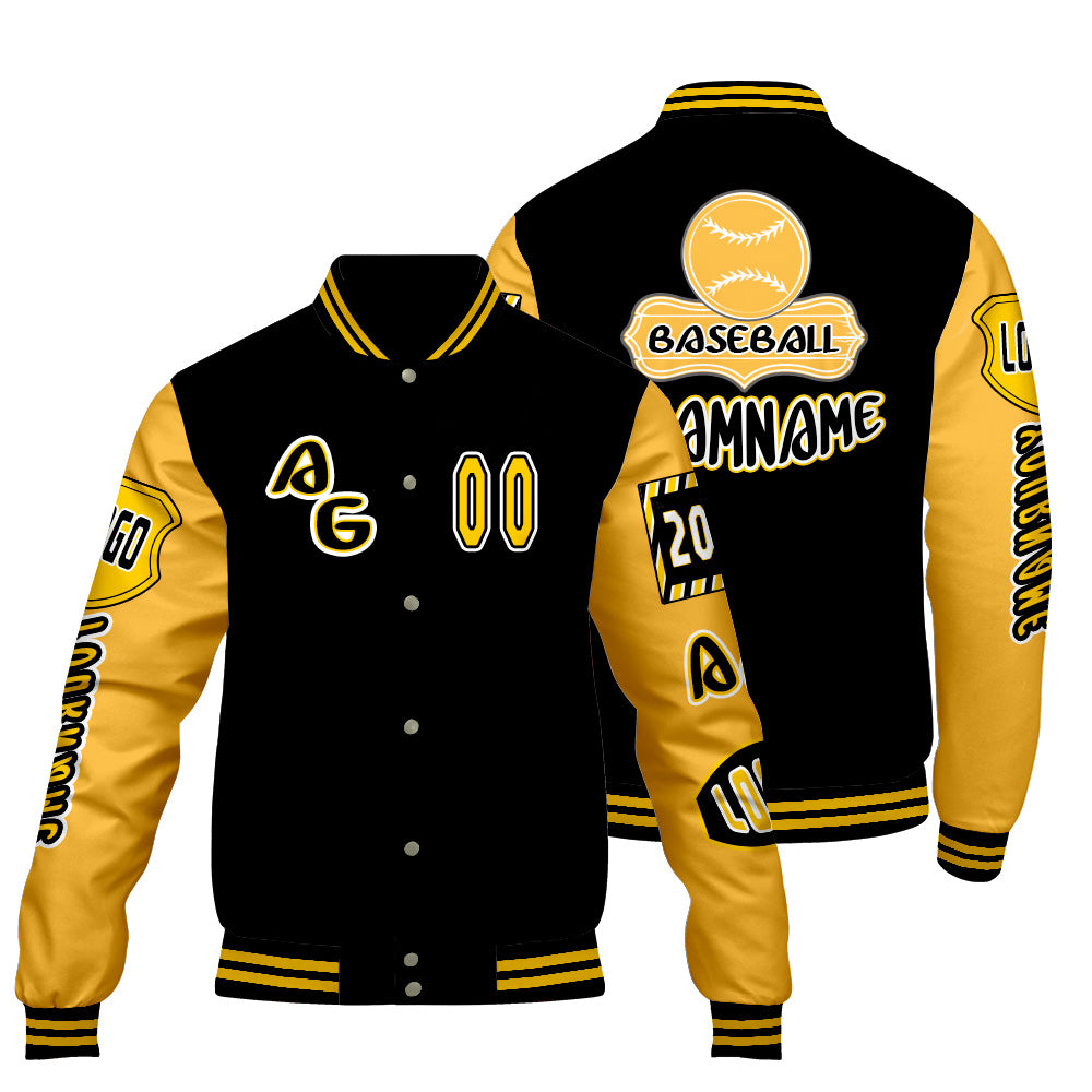 Custom Black Yellow Letterman Varsity Jacket Personalized Embroidery Printing