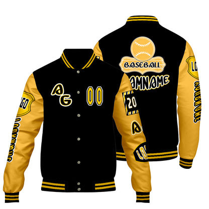 Custom Black Yellow Letterman Varsity Jacket Personalized Embroidery Printing