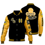 Custom Black Yellow Letterman Varsity Jacket Personalized Embroidery Printing