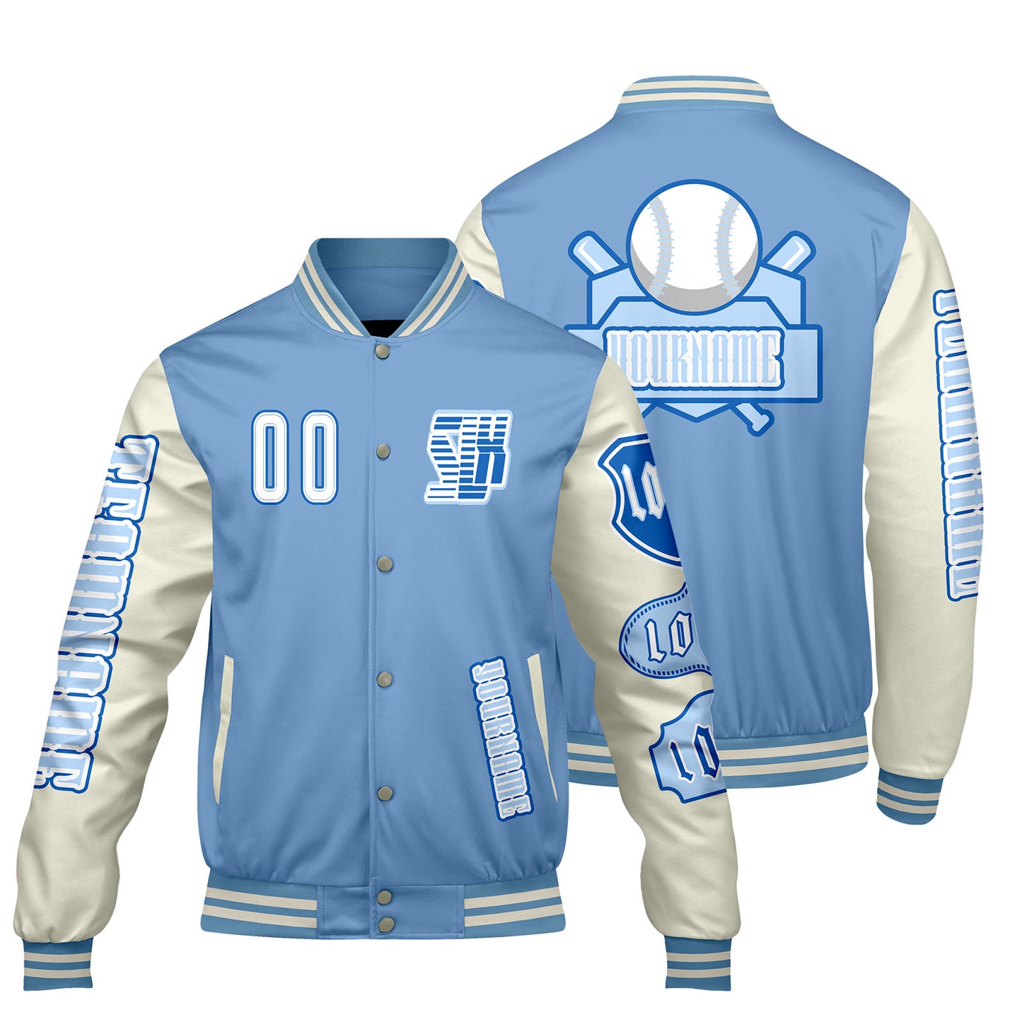 Custom Blue White Letterman Varsity Jacket Personalized Embroidery Printing