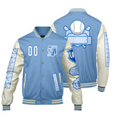 Custom Blue White Letterman Varsity Jacket Personalized Embroidery Printing