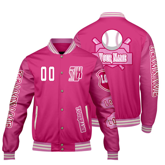 Custom Pink Letterman Varsity Jacket Personalized Embroidery Printing