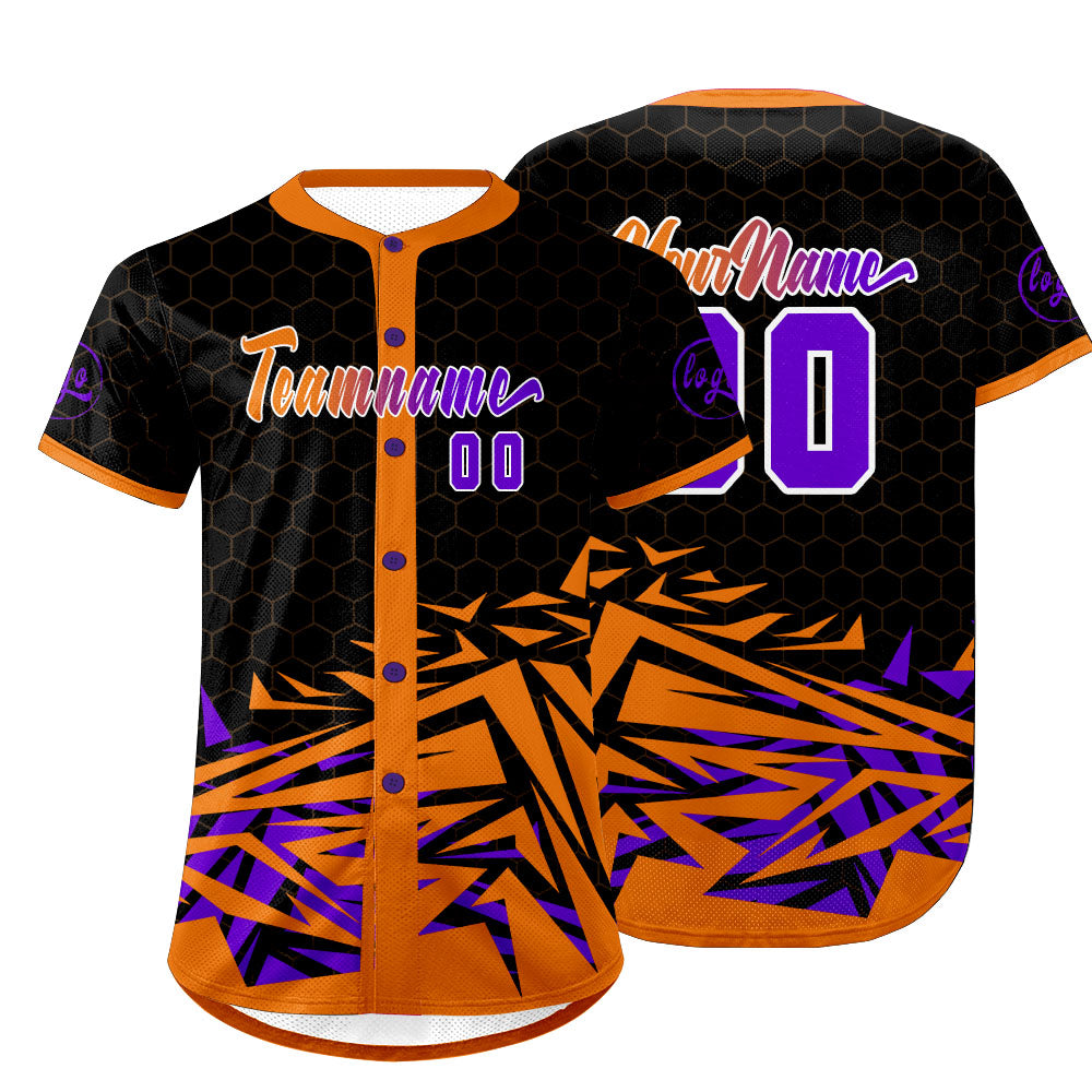 Custom Orange Purple Baseball Jersey Personalized Gradient Team Uniforms Shirt with Name Number