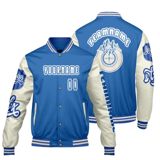 Custom Blue White Letterman Varsity Jacket Personalized Embroidery Printing