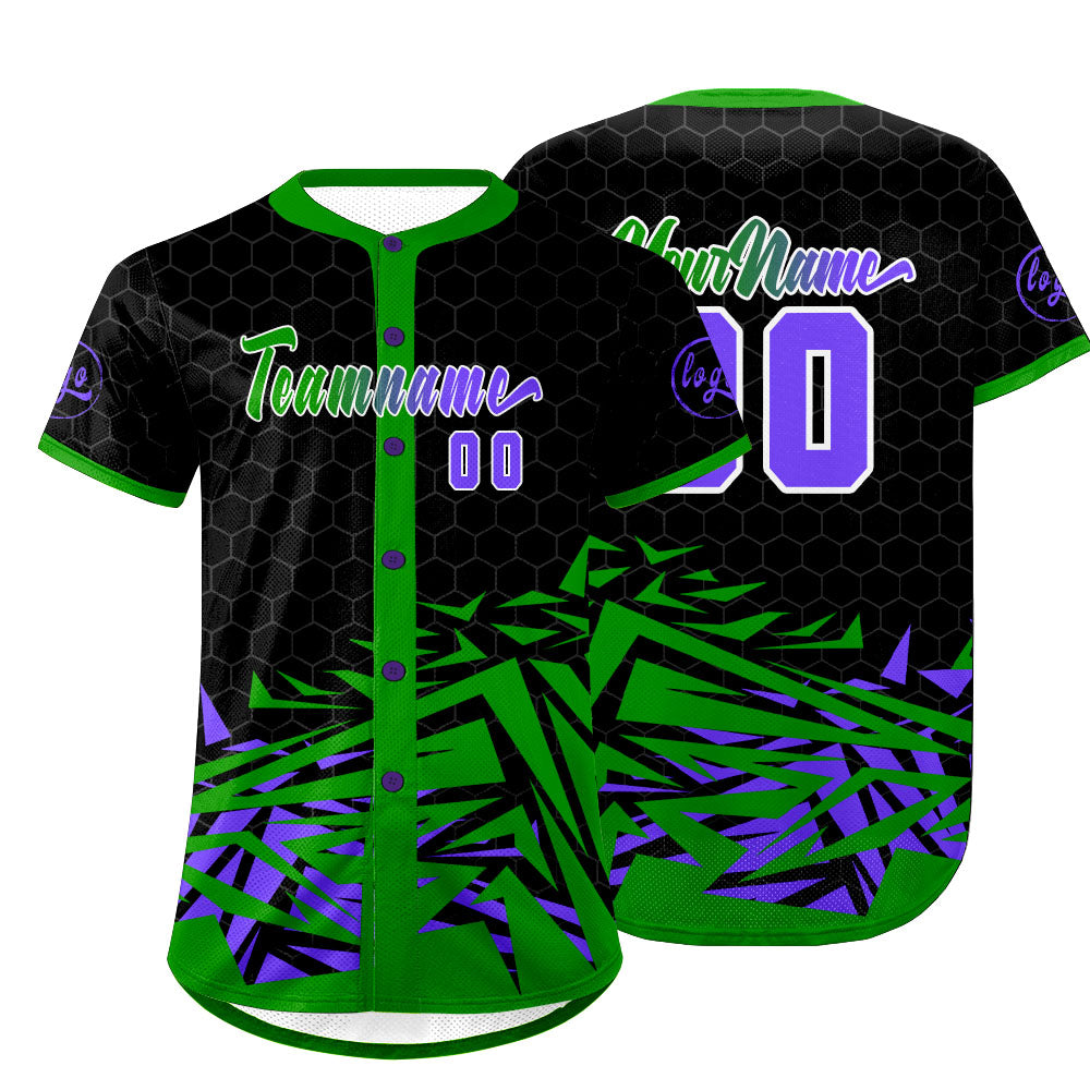 Custom Black Green Baseball Jersey Personalized Gradient Team Uniforms Shirt with Name Number