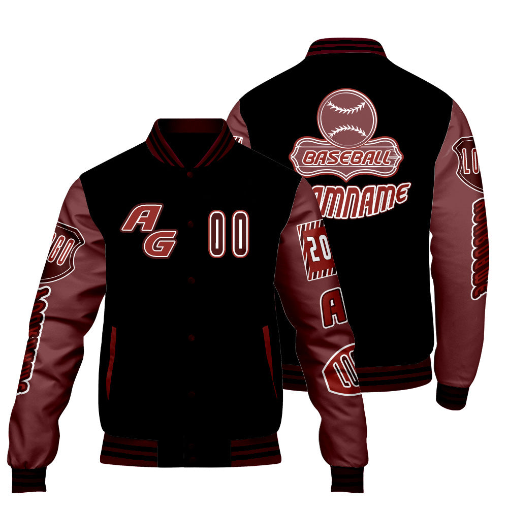 Custom Black Red Letterman Varsity Jacket Personalized Embroidery Printing