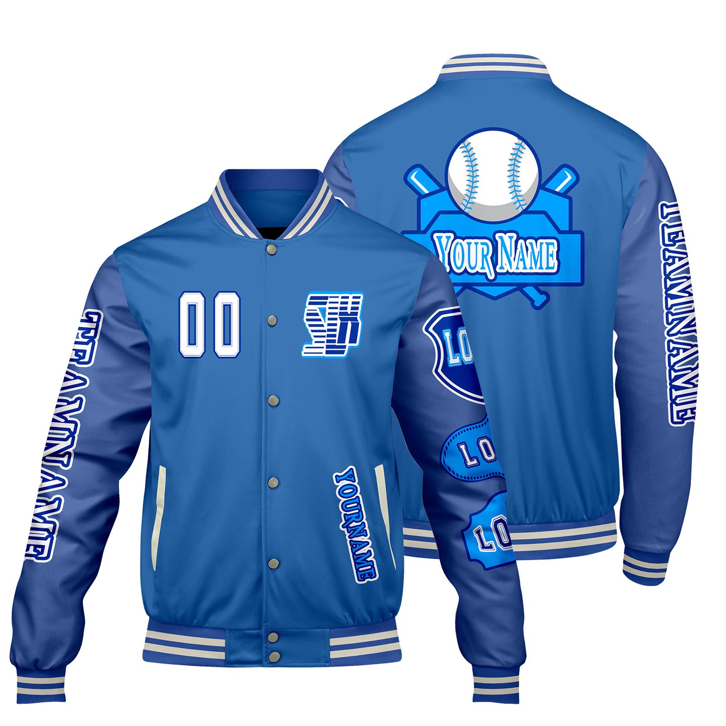 Custom Blue Letterman Varsity Jacket Personalized Embroidery Printing