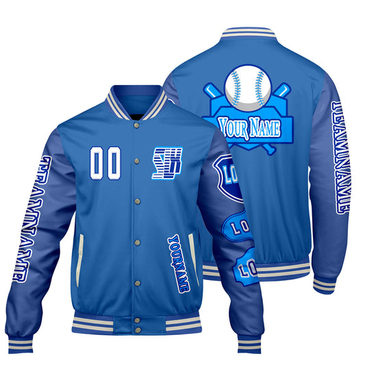 Custom Blue Letterman Varsity Jacket Personalized Embroidery Printing