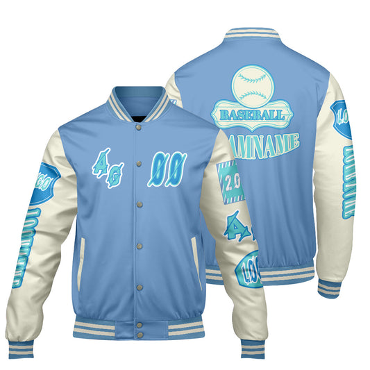 Custom Blue Cyan Letterman Varsity Jacket Personalized Embroidery Printing