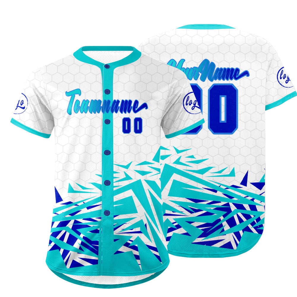Custom White Cyan Baseball Jersey Personalized Gradient Team Uniforms Shirt with Name Number