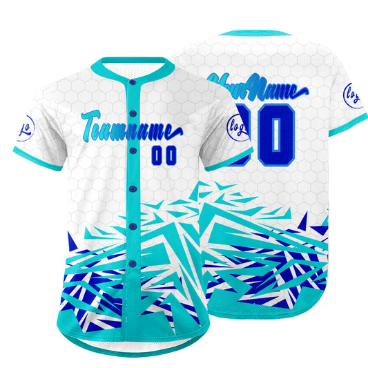 Custom White Cyan Baseball Jersey Personalized Gradient Team Uniforms Shirt with Name Number
