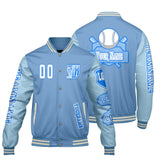 Custom Blue Letterman Varsity Jacket Personalized Embroidery Printing