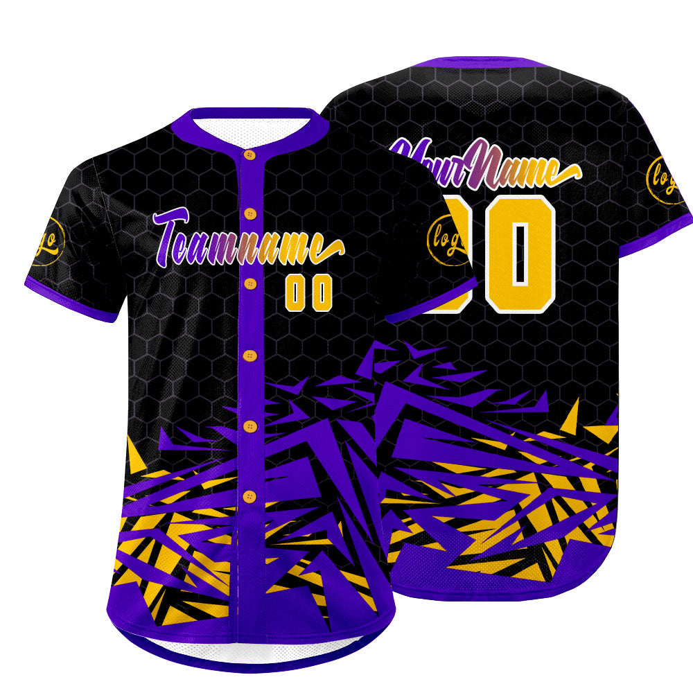 Custom Black Purple Baseball Jersey Personalized Gradient Team Uniforms Shirt with Name Number