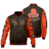 Custom Brown Orange Letterman Varsity Jacket Personalized Embroidery Printing