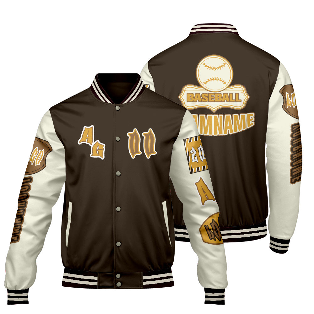 Custom Brown Yellow Letterman Varsity Jacket Personalized Embroidery Printing