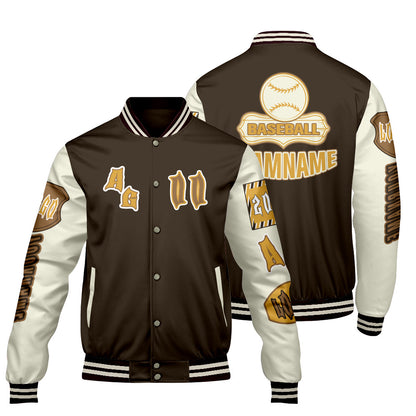 Custom Brown Yellow Letterman Varsity Jacket Personalized Embroidery Printing