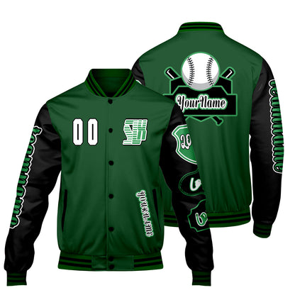 Custom Green Black Letterman Varsity Jacket Personalized Embroidery Printing