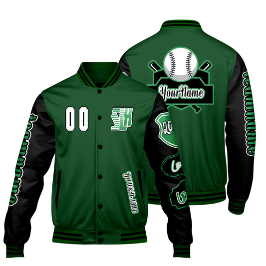 Custom Green Black Letterman Varsity Jacket Personalized Embroidery Printing