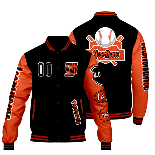 Custom Black Orange Letterman Varsity Jacket Personalized Embroidery Printing