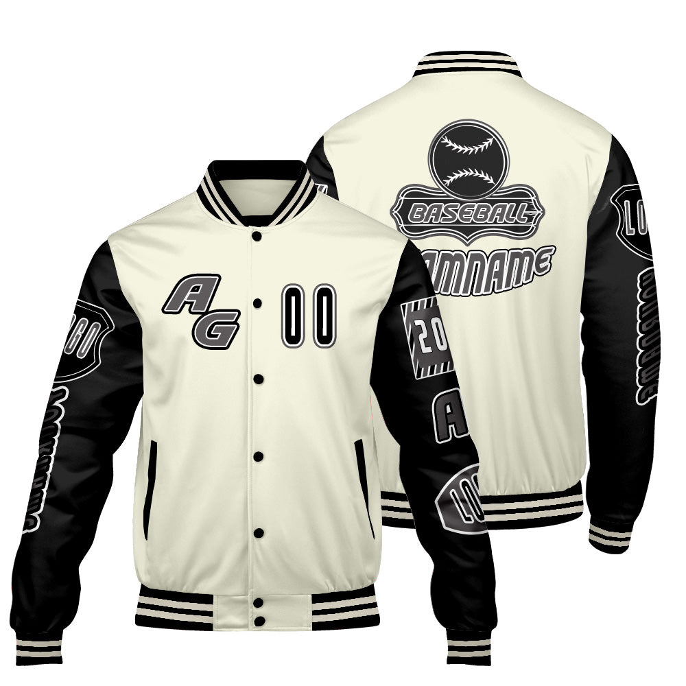 Custom Black White Letterman Varsity Jacket Personalized Embroidery Printing
