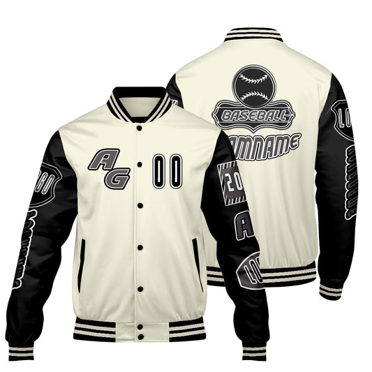 Custom Black White Letterman Varsity Jacket Personalized Embroidery Printing
