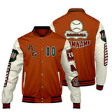 Custom Orange Green Letterman Varsity Jacket Personalized Embroidery Printing