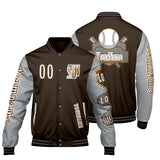Custom Brown Grey Letterman Varsity Jacket Personalized Embroidery Printing