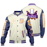 Custom White Purple Letterman Varsity Jacket Personalized Embroidery Printing