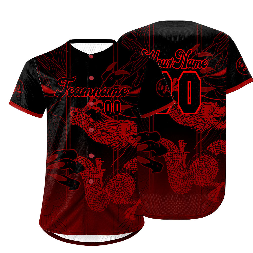 Custom Red Black Baseball Jersey Personalized Gradient Team Uniforms Shirt with Name Number