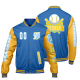 Custom Blue Yellow Letterman Varsity Jacket Personalized Embroidery Printing