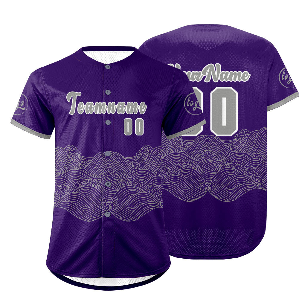 Custom Purple Grey Baseball Jersey Personalized Gradient Team Uniforms Shirt with Name Number