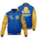 Custom Blue Yellow Letterman Varsity Jacket Personalized Embroidery Printing