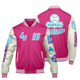 Custom Pink Blue Letterman Varsity Jacket Personalized Embroidery Printing