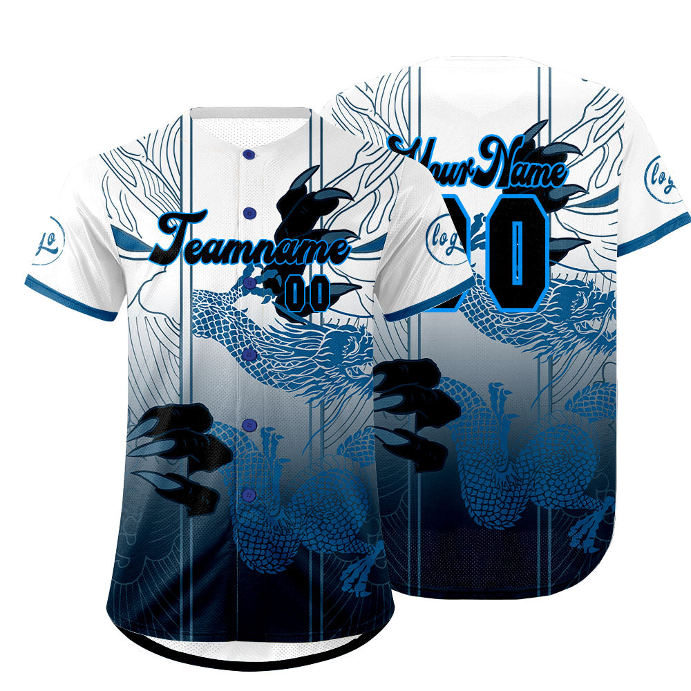 Custom Blue White Baseball Jersey Personalized Gradient Team Uniforms Shirt with Name Number