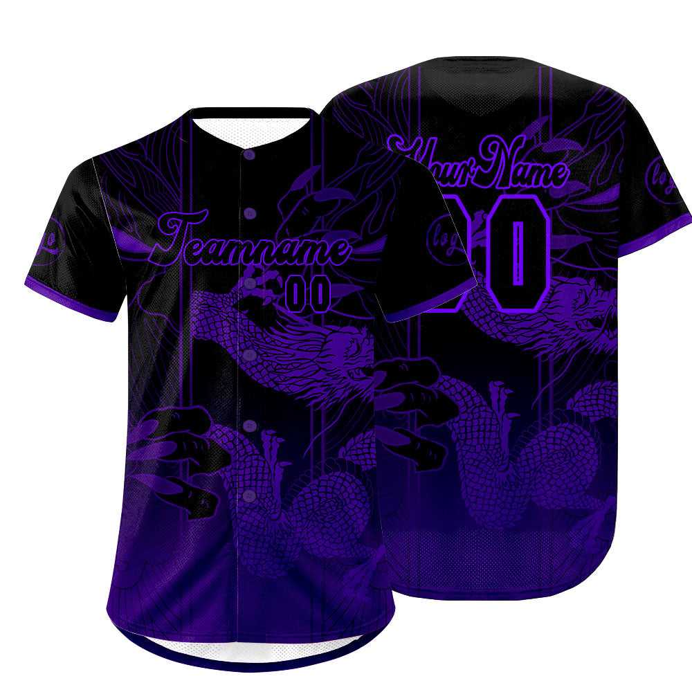 Custom Black Purple Baseball Jersey Personalized Gradient Team Uniforms Shirt with Name Number