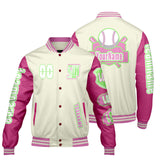 Custom White Pink Letterman Varsity Jacket Personalized Embroidery Printing