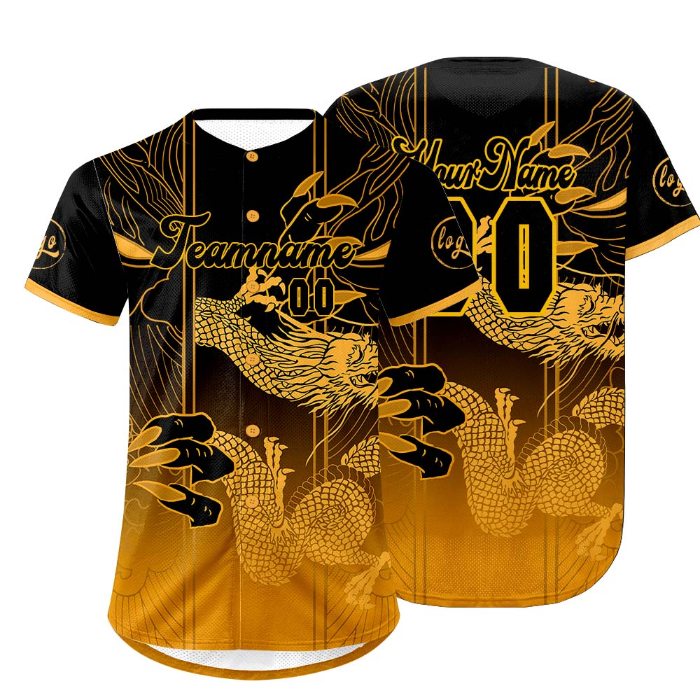 Custom Black Yellow Baseball Jersey Personalized Gradient Team Uniforms Shirt with Name Number
