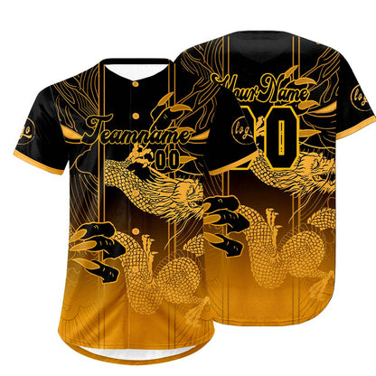 Custom Black Yellow Baseball Jersey Personalized Gradient Team Uniforms Shirt with Name Number