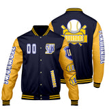 Custom Navy Yellow Letterman Varsity Jacket Personalized Embroidery Printing