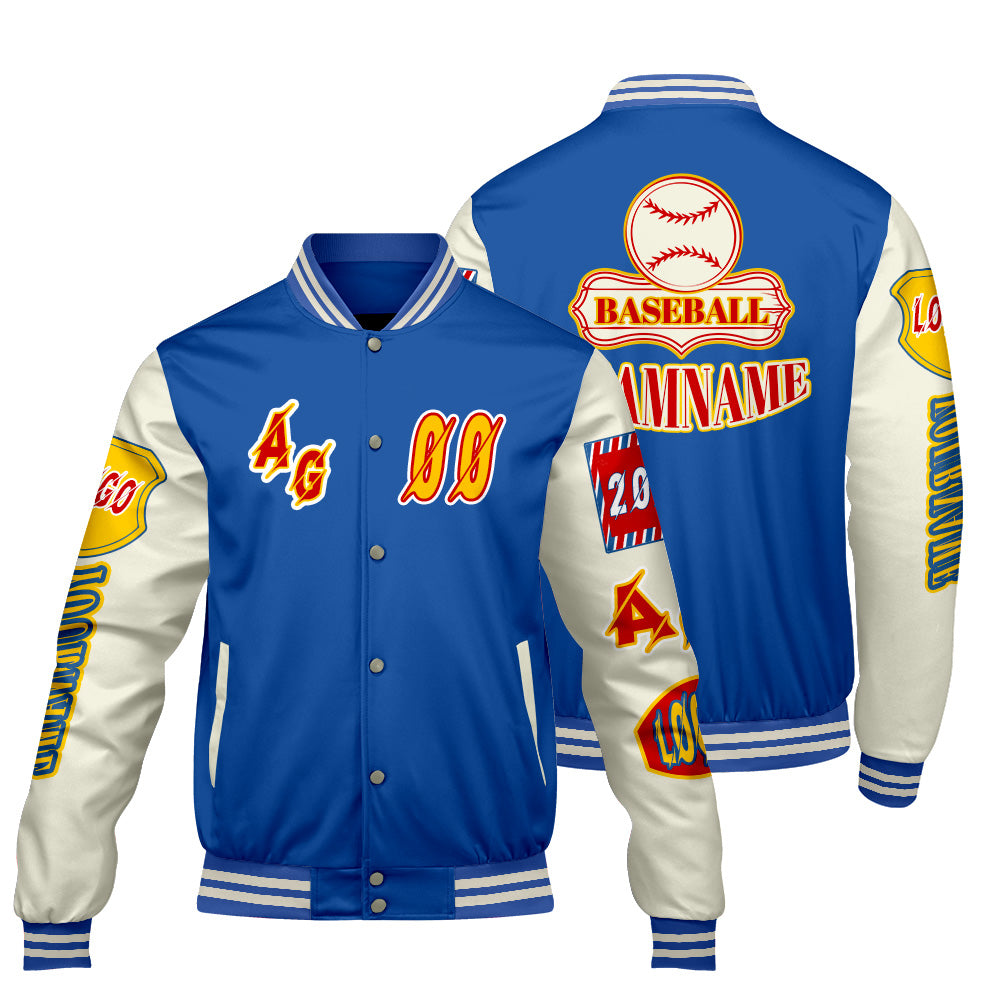 Custom Blue Yellow Letterman Varsity Jacket Personalized Embroidery Printing