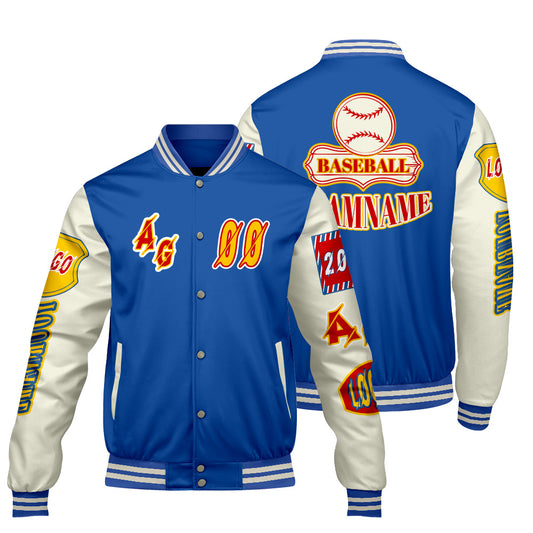 Custom Blue Yellow Letterman Varsity Jacket Personalized Embroidery Printing