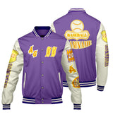 Custom Purple Yellow Letterman Varsity Jacket Personalized Embroidery Printing