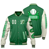 Custom Green White Letterman Varsity Jacket Personalized Embroidery Printing