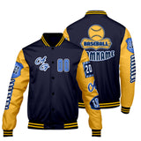 Custom Navy Yellow Letterman Varsity Jacket Personalized Embroidery Printing