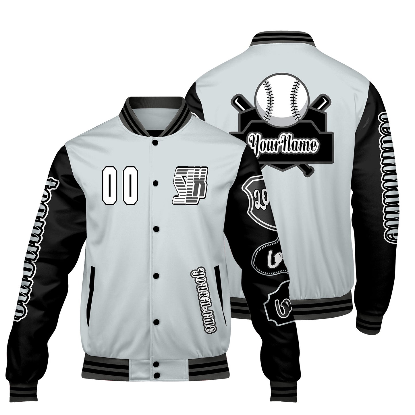 Custom Grey Black Letterman Varsity Jacket Personalized Embroidery Printing